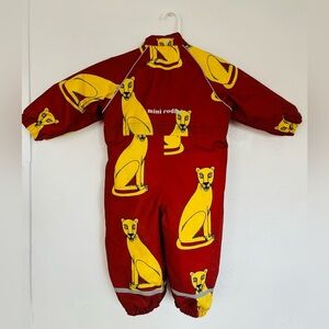 Mini Rodini Red Jumpsuit with Yellow Animal Print